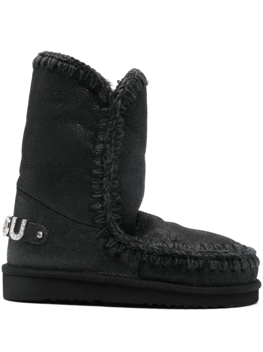 Mou Ankle Boots With Plush Sheep Leather Lining In Black
