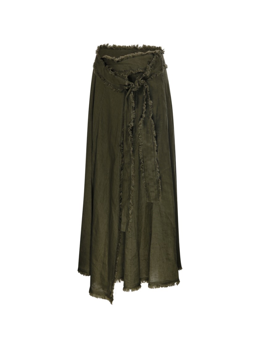 P.a.r.o.s.h Parosh Flowing Linen Skirt With Frayed Hem In Green