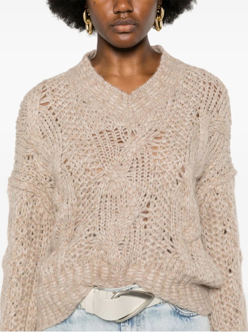 Ermanno Scervino Long-sleeve Sweater With Textured Knit In Brown