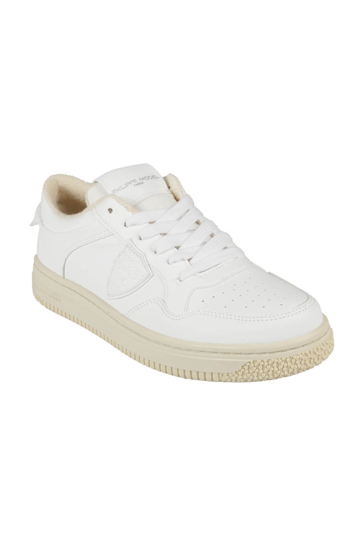 Philippe Model White Lyon Low Sneakers In Recycled Leather In White