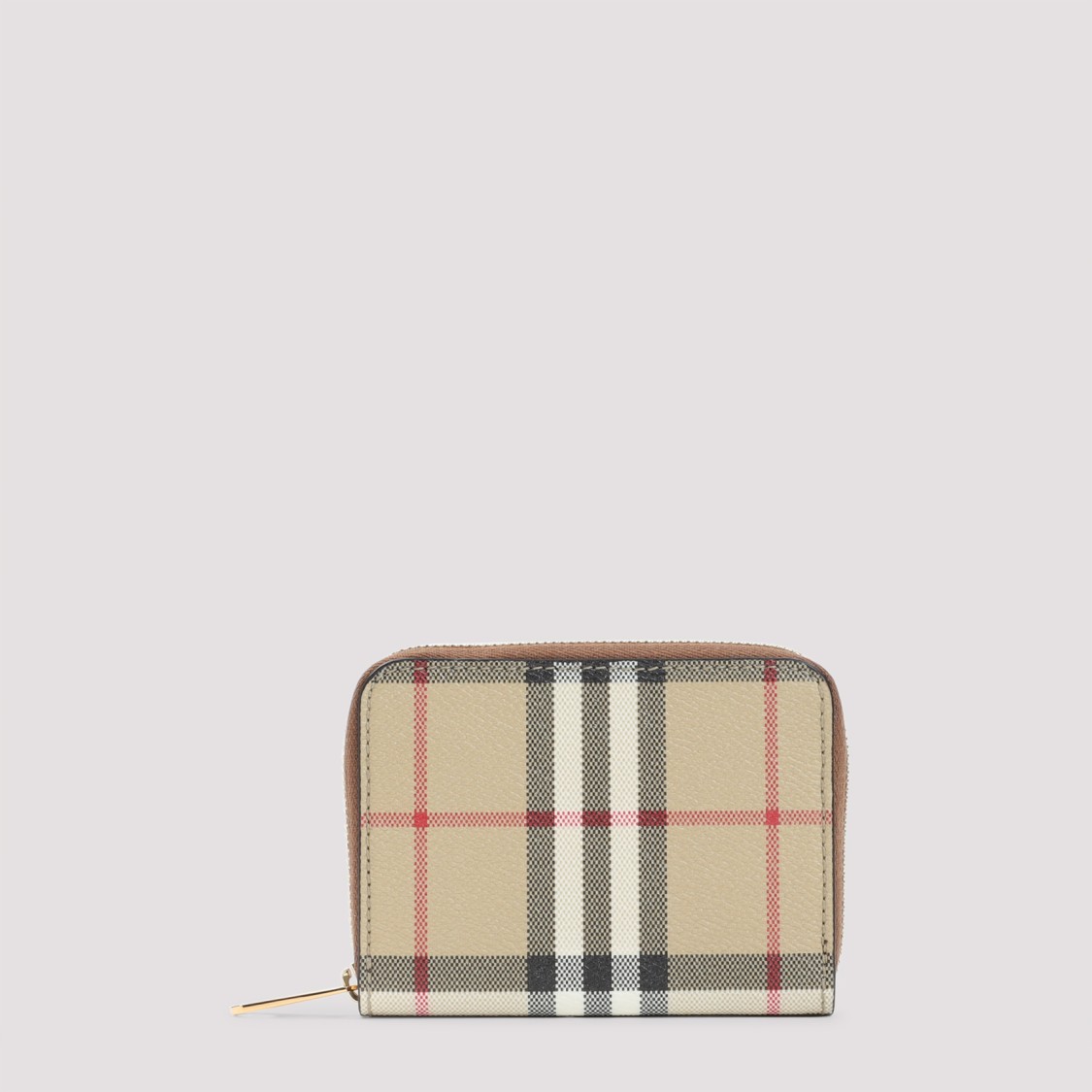Burberry Structured Check Pattern Wallet With Zip Closure In Neutral