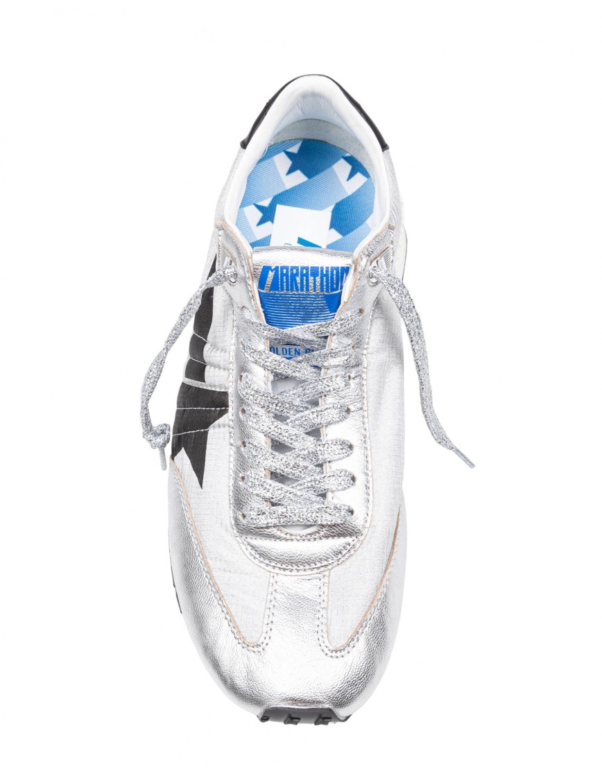 Golden Goose Marathon Nylon Sneakers With Silver Ripstop And Black Star Shoes In White
