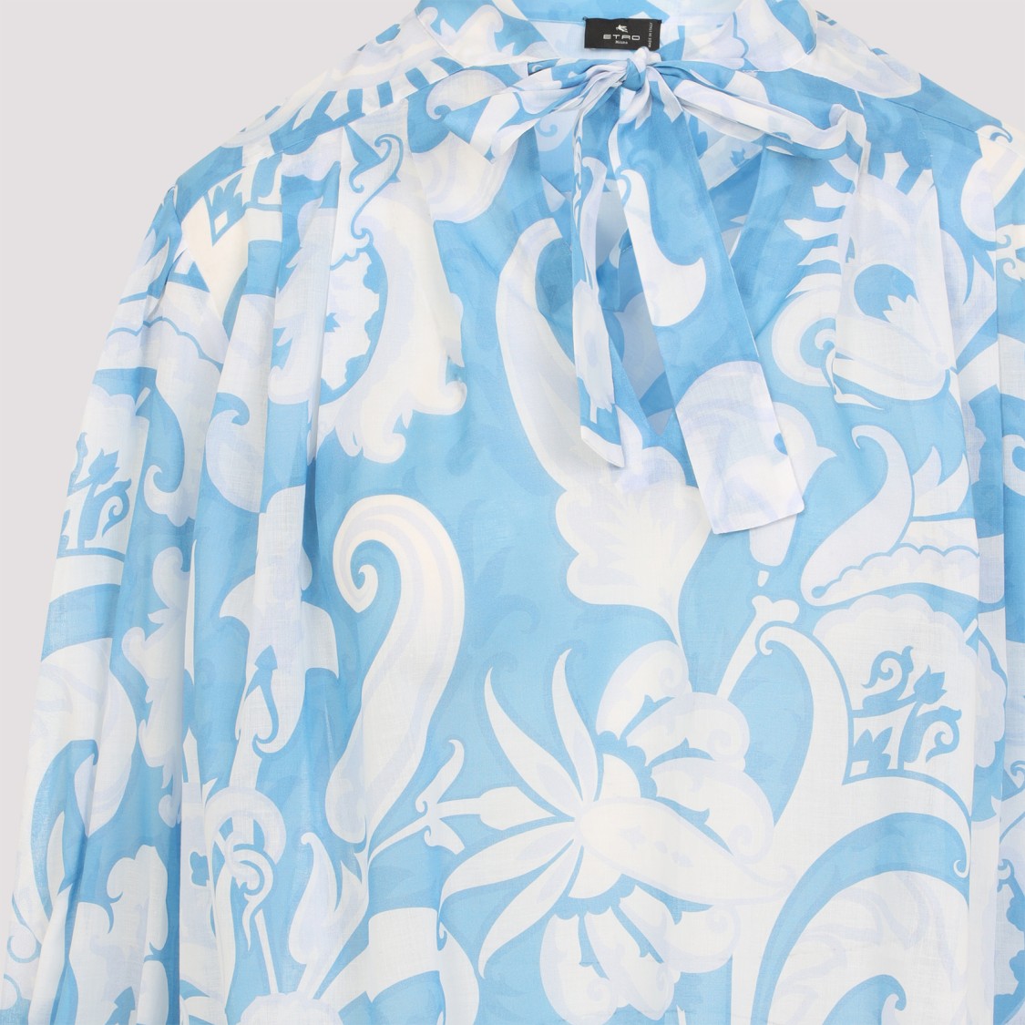 Etro Loose-fit Cotton Shirt With V-neck And Floral Pattern In Blue