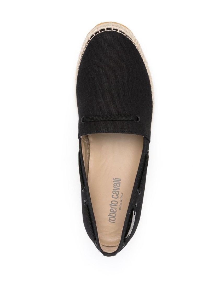 ROBERTO CAVALLI ROBERTO CAVALLI SLEEK BLACK LOAFERS WITH WOVEN JUTE SOLE