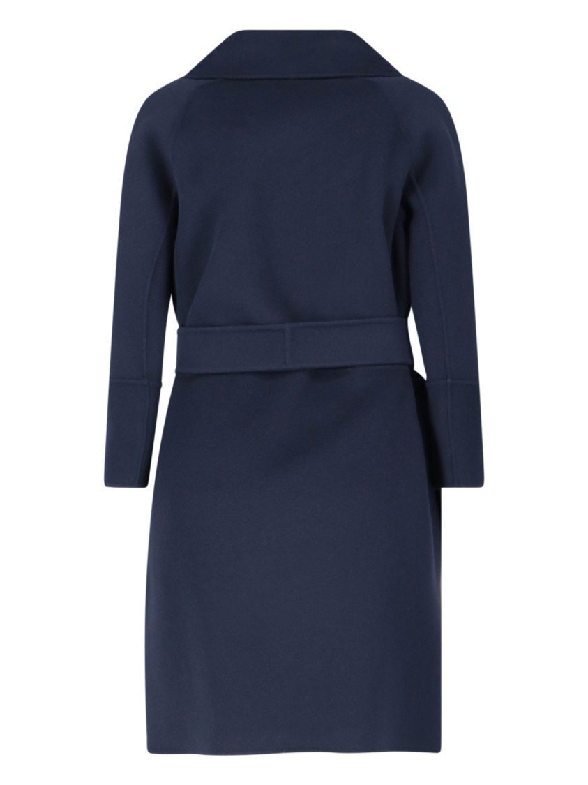Max Mara Short Navy Virgin Wool Coat With Classic Lapel In Blue
