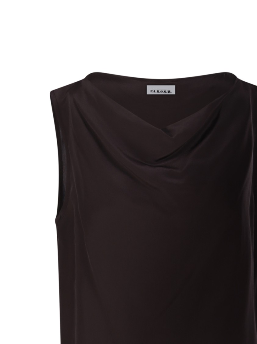 P.a.r.o.s.h Parosh Sleeveless Silk Blouse With Draped Neckline In Black