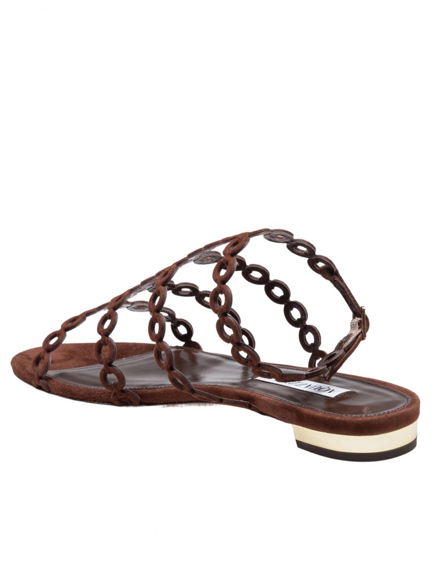 Aquazzura Infinity Chain Brown Sandals With Adjustable Strap And Buckle In Suede Woman