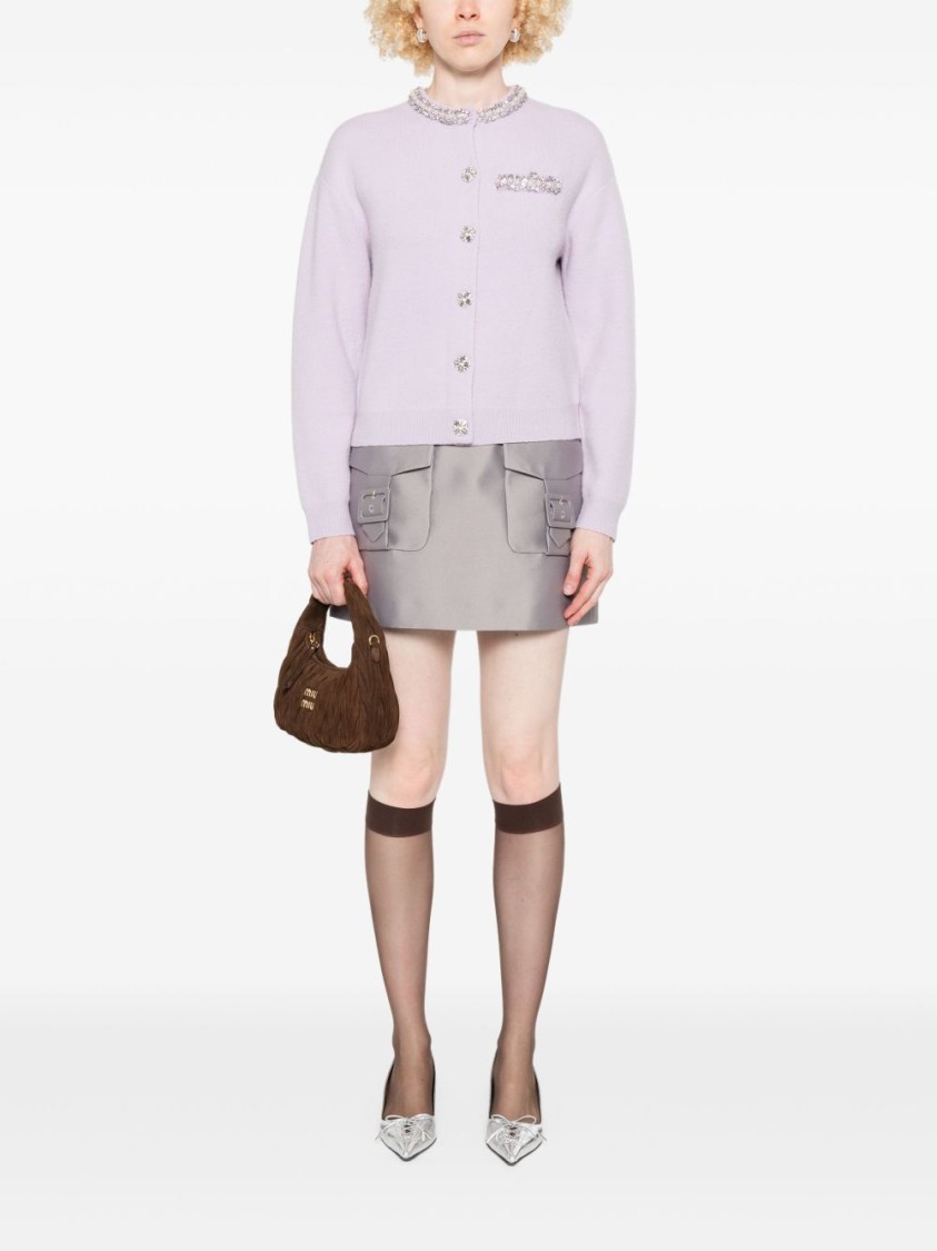 Self-portrait Lilac Cardigan With Sparkling Crystal Accents In Purple