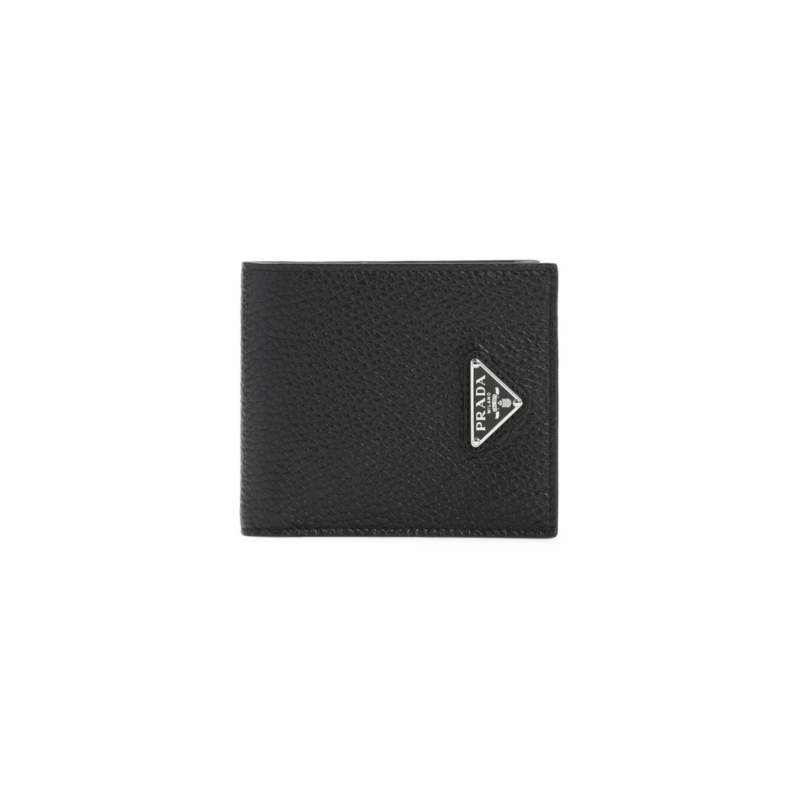 Prada Compact Black Calf Leather Wallet With Logo Emblem In Black