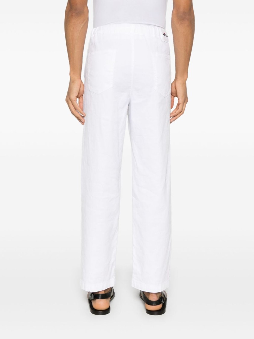 KITON KITON STRAIGHT WHITE TROUSERS WITH DRAWSTRING WAIST 