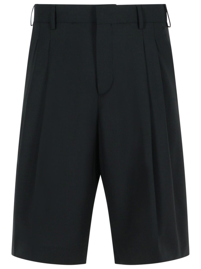 Shop Laneus Black Virgin Wool Bermuda Shorts