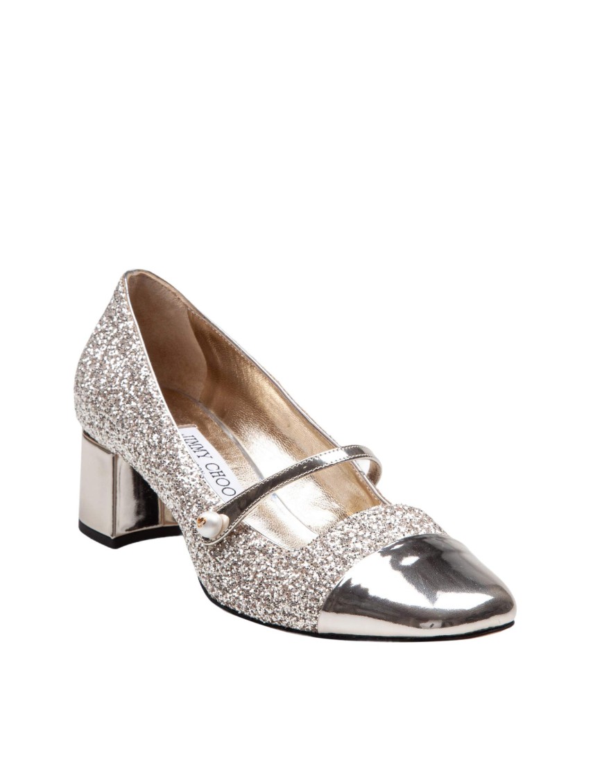 Jimmy Choo Glitter And Laminated Leather Pumps Color Gold And Sand In Gold