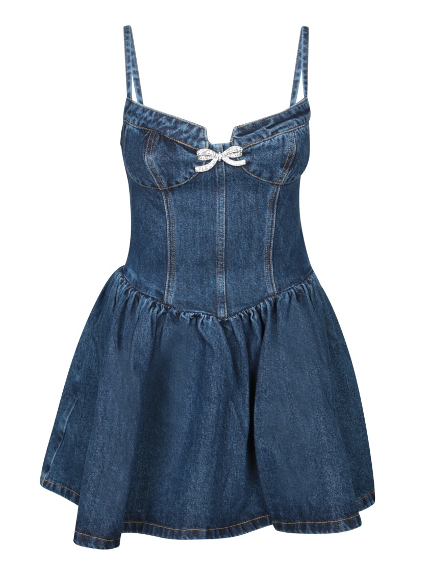 Self-portrait Mini Denim Dress With Crystal Application