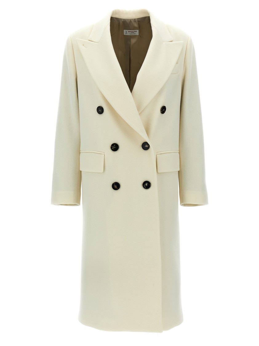 Alberto Biani Double-breasted Wool Coat With Peak Lapels In Neutral