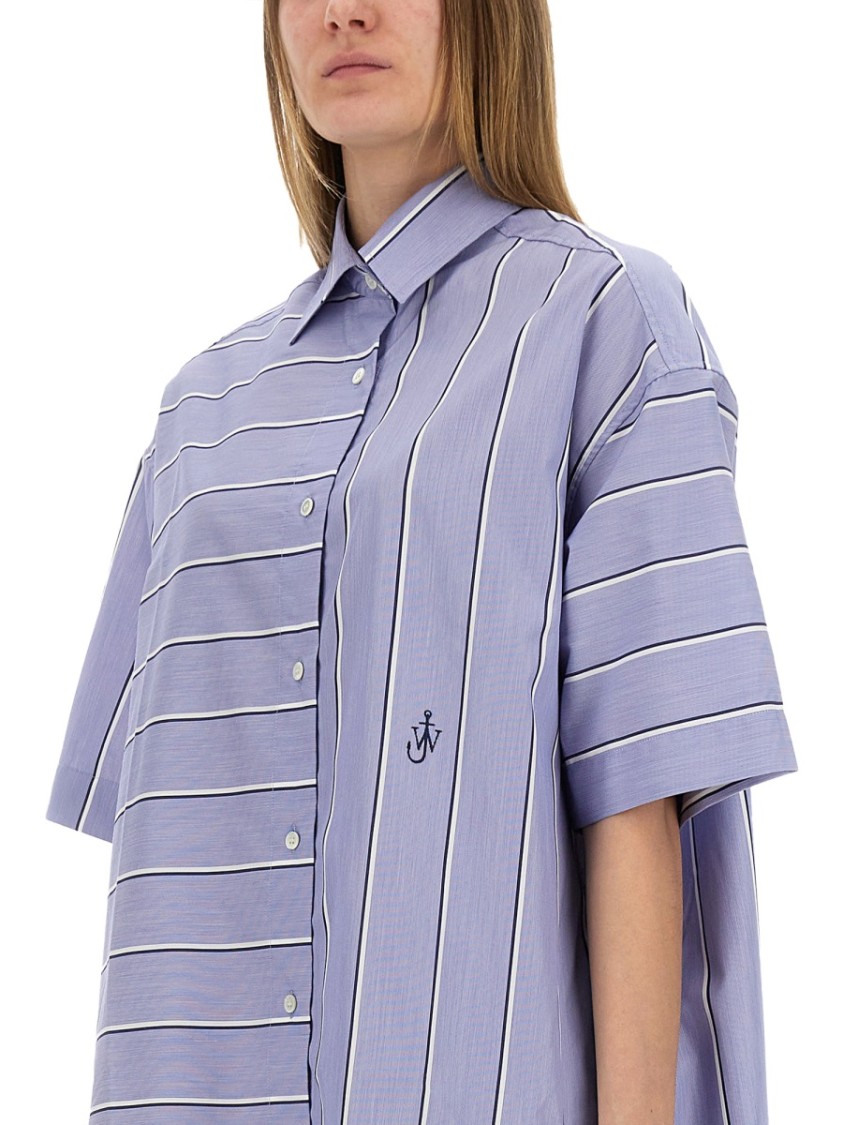 Jw Anderson J. W. Anderson Patchwork Cotton Shirt Dress With Asymmetric Hem In Blue