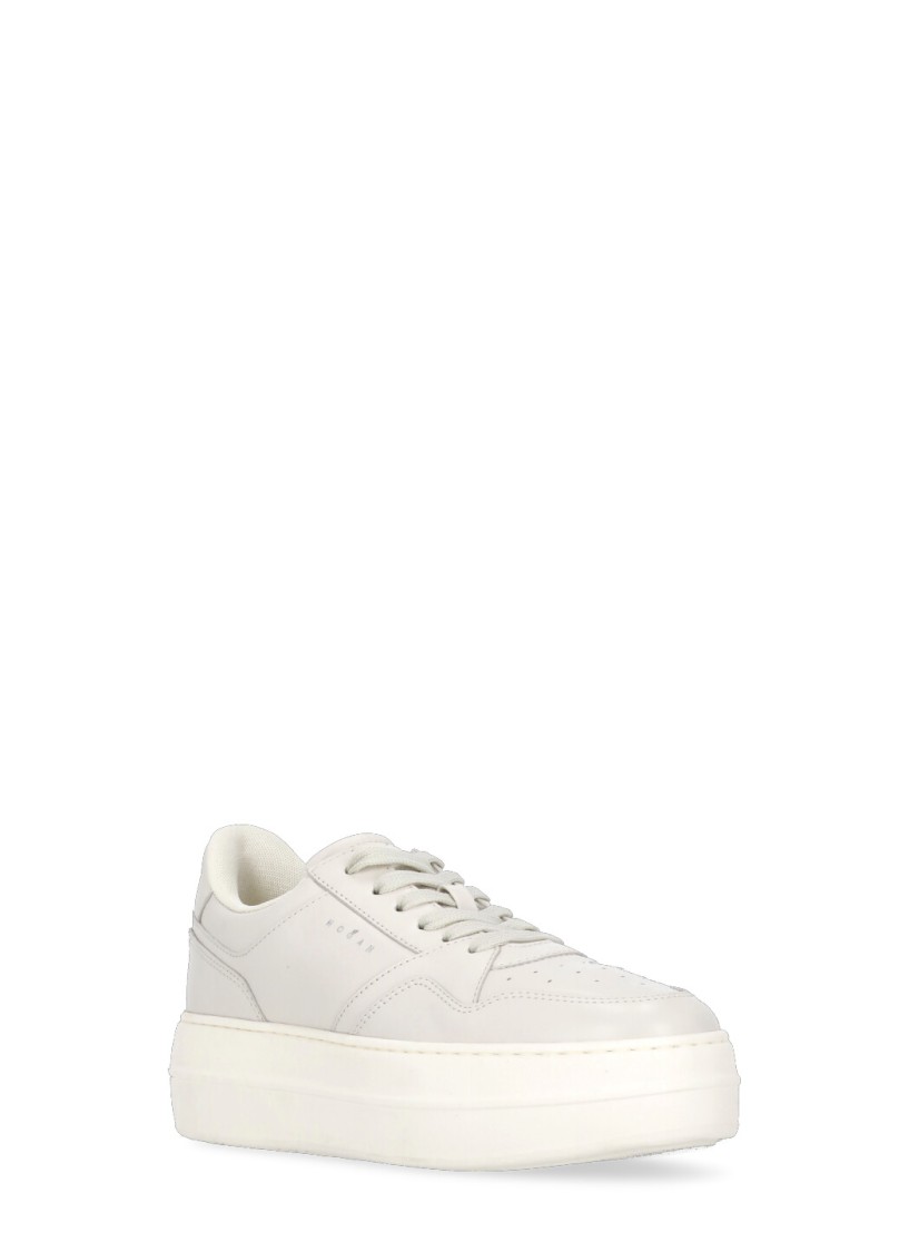 Hogan Calfskin Sneakers With Panel Design And Embossed Tongue In Neutrals