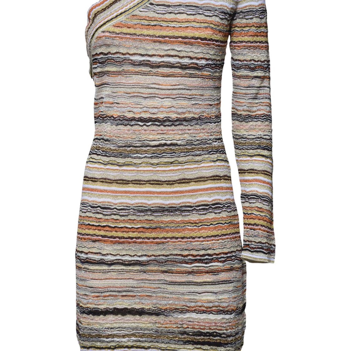 Shop Missoni One Shoulder Mini Dress In Orange Lamé Viscose
