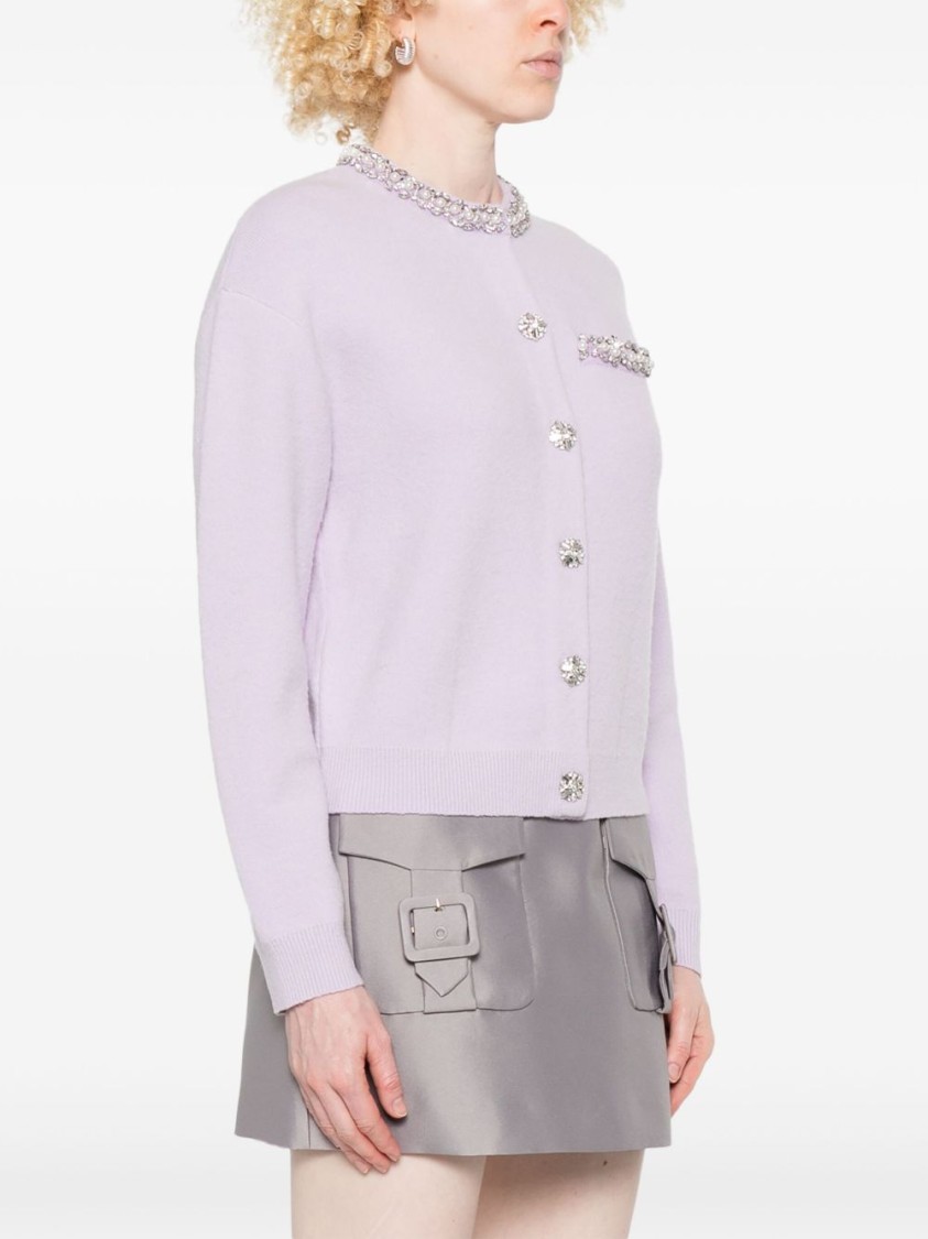 Self-portrait Lilac Cardigan With Sparkling Crystal Accents In Purple