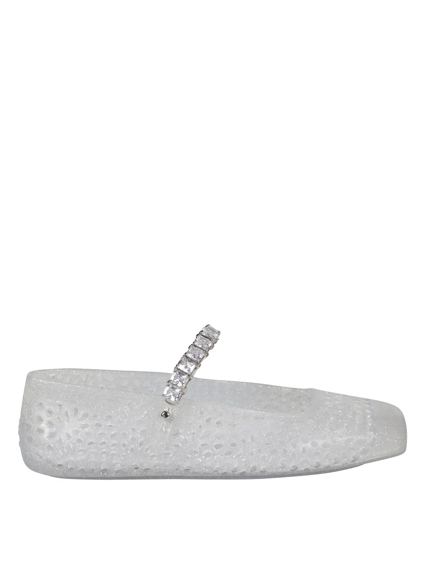 Jimmy Choo Transparent Upper Flats With Sparkling Strap In White