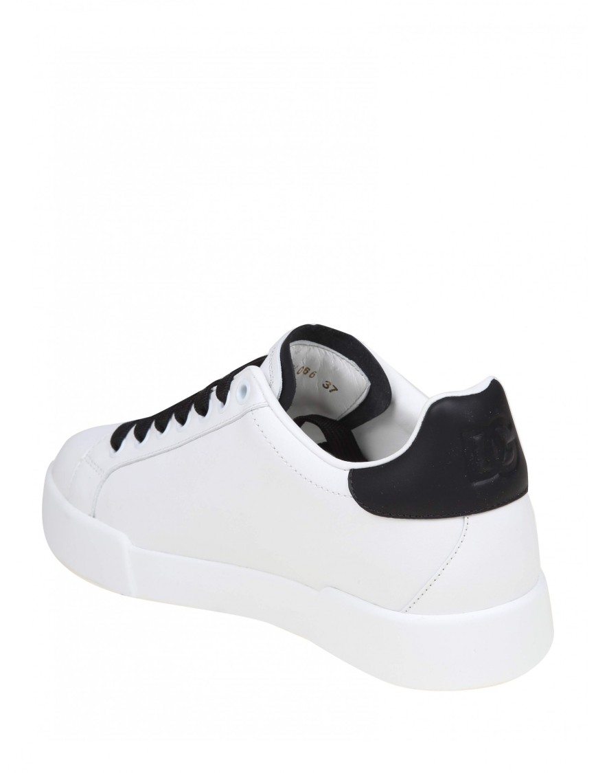 Dolce & Gabbana White And Black Leather Sneakers In White