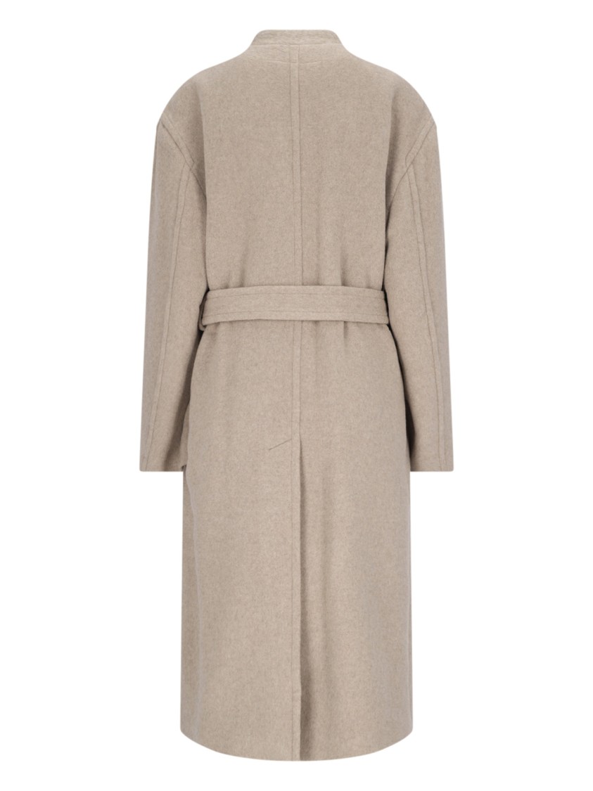 Mm6 Maison Margiela Belted Long Length Jacket With Back Seam In Neutrals