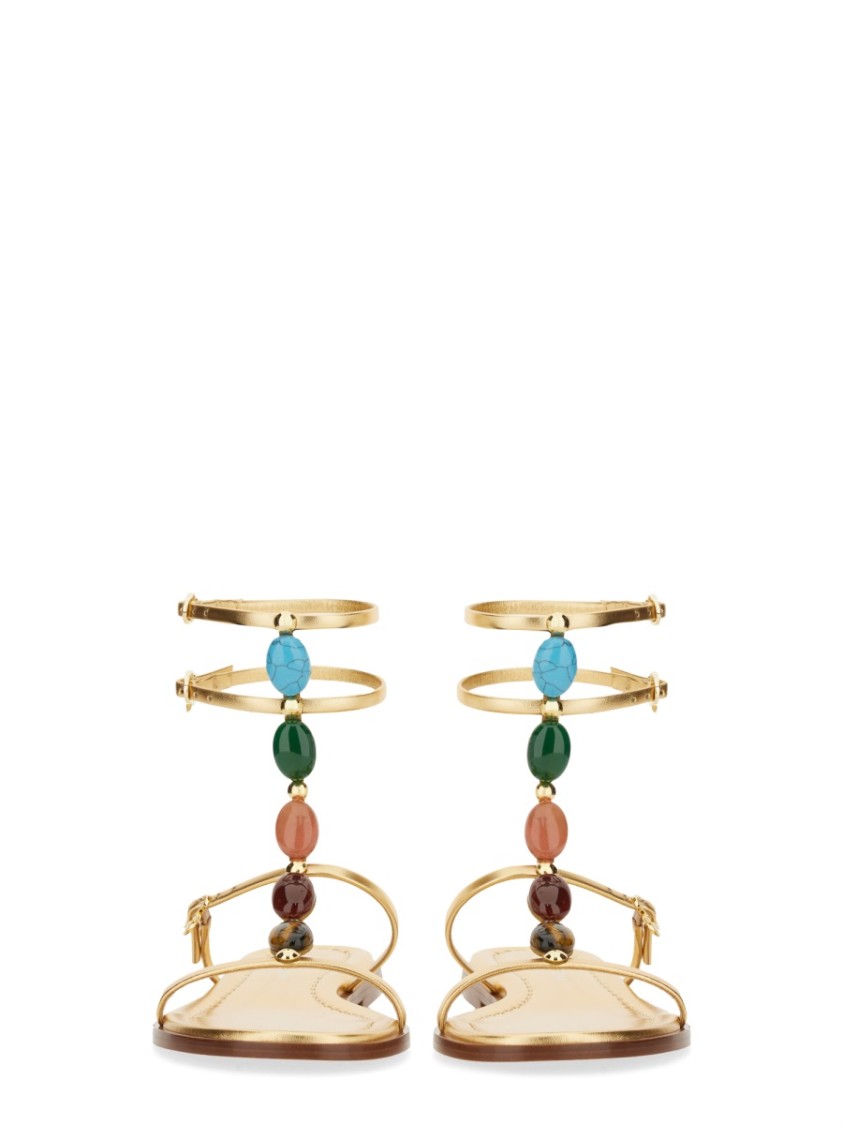 Gianvito Rossi Gemstone Detailed Flat Leather Sandals In Gold