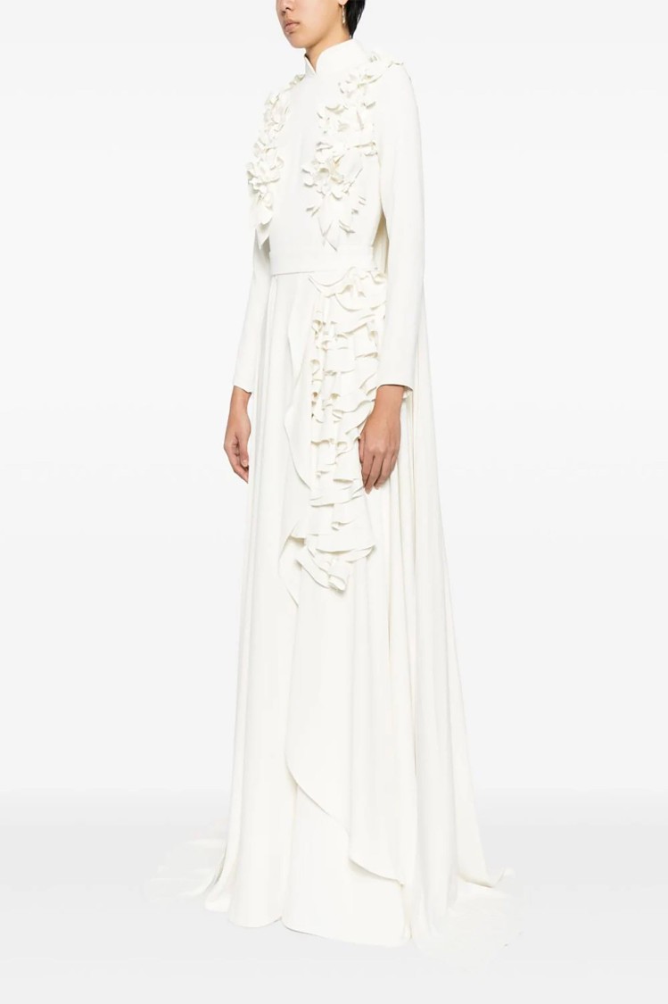 Saiid Kobeisy Crepe Kaftan With 3d Laser-cut Embroidery In White