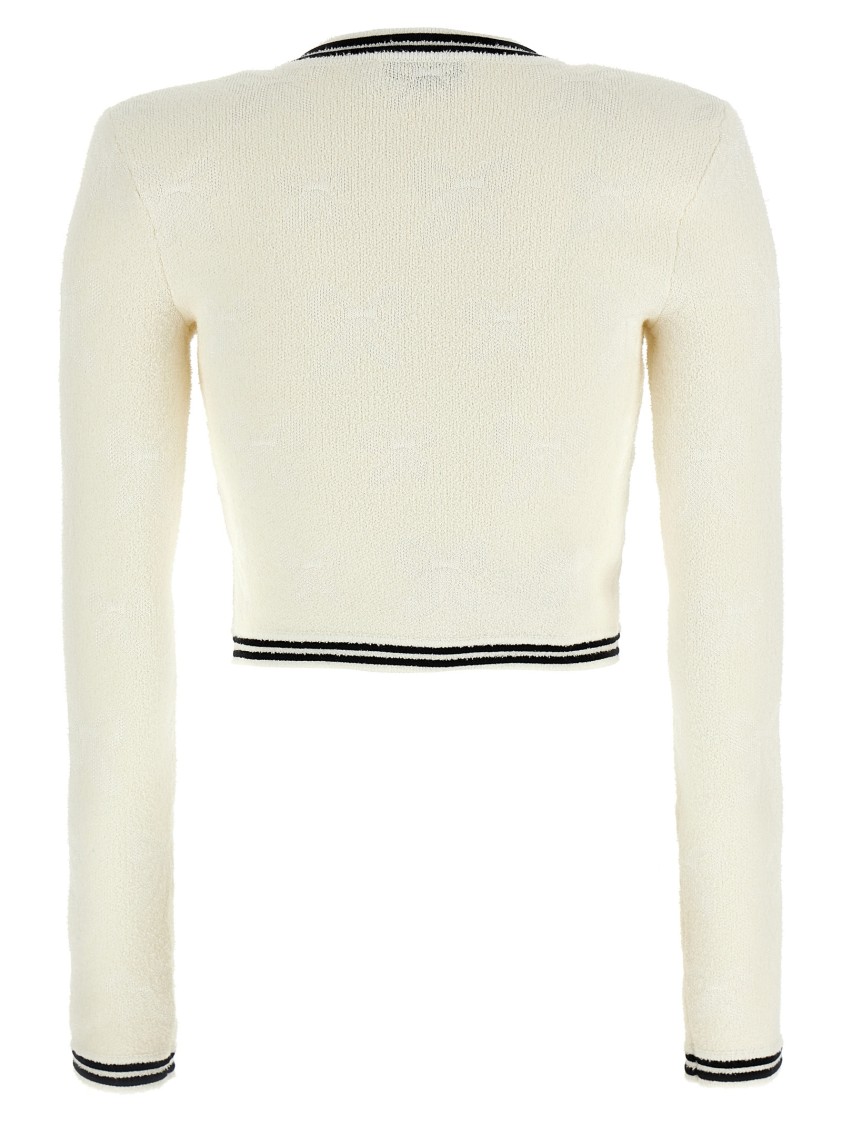Self-portrait Beige Cardigan With Bow Detail On The Front And Contrasting Trims In Cotton Blend Woman In Neutral
