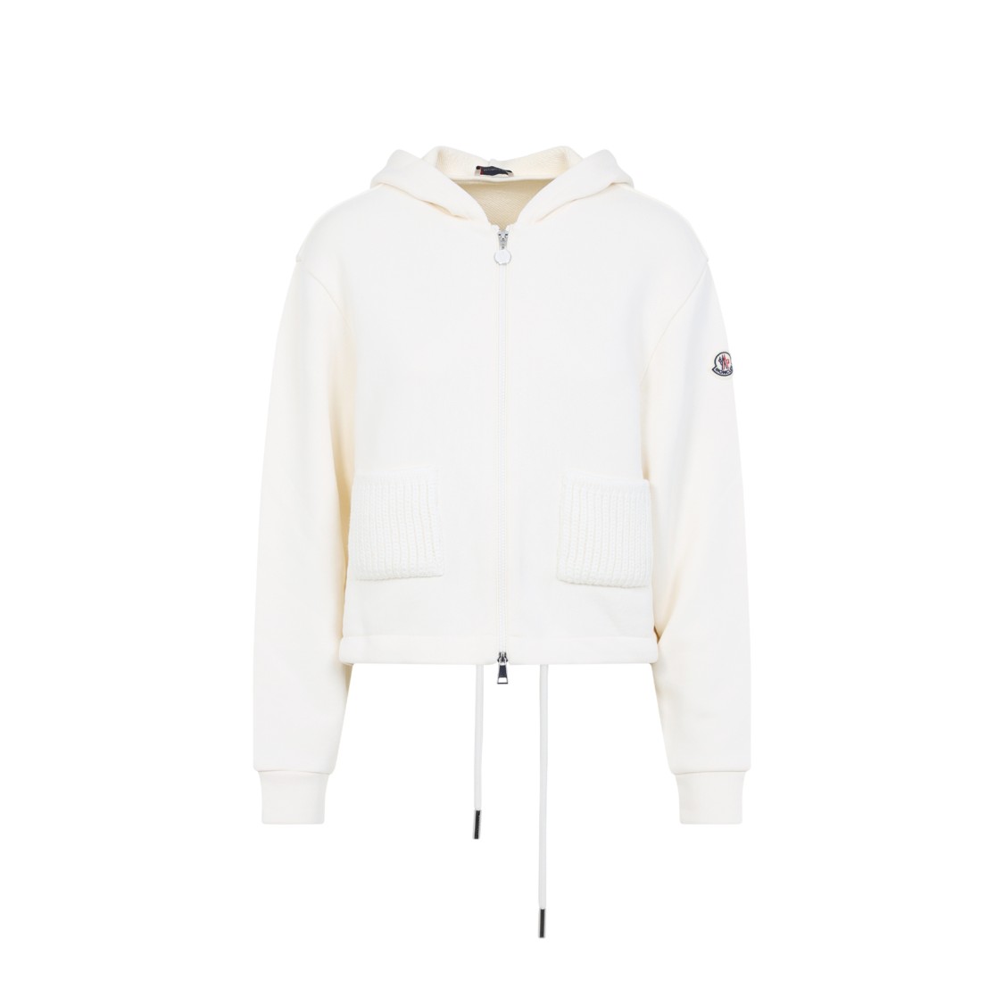 Moncler Cotton Fleece Zip Up Jacket In White