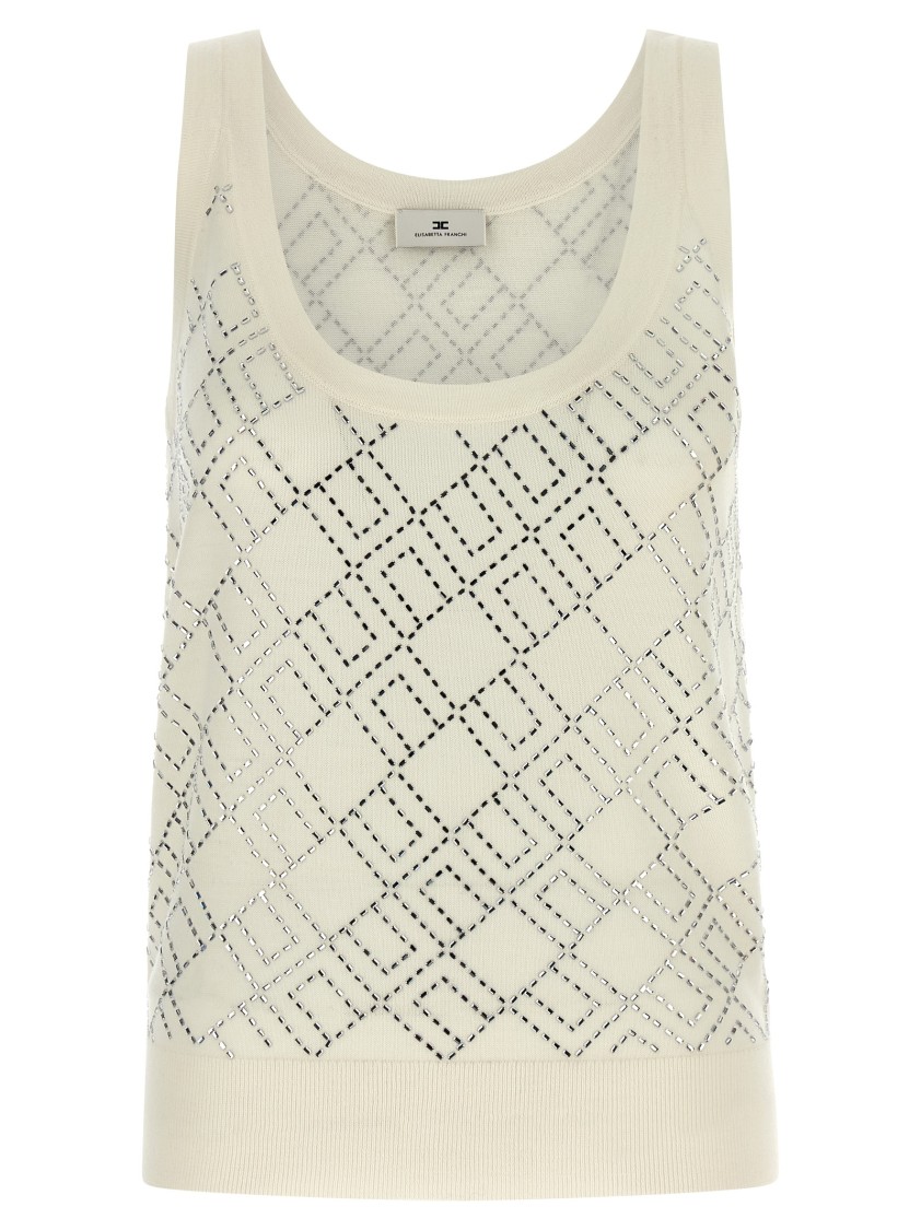 Elisabetta Franchi Crystal-embellished Merino Tank Top In Neutral