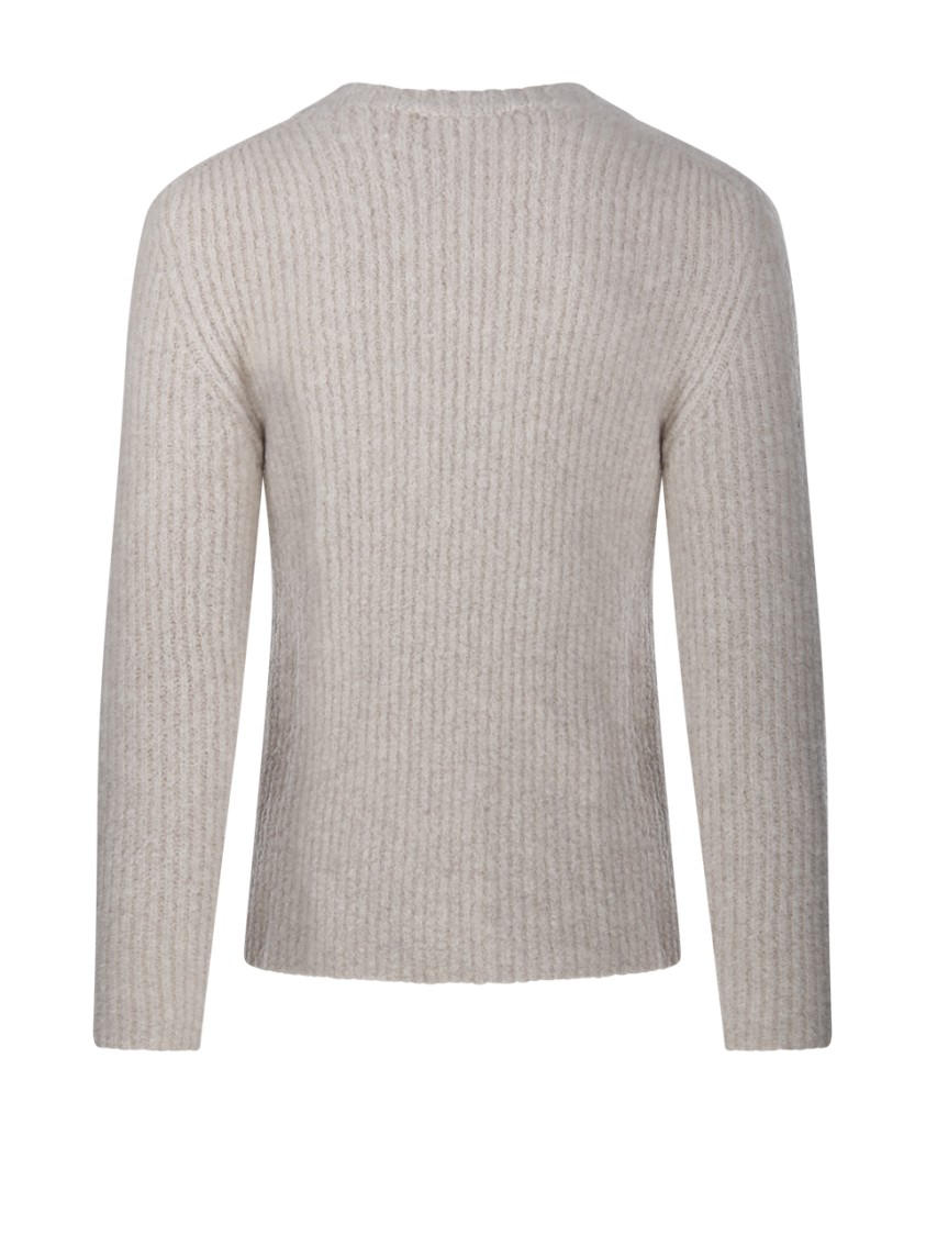 Autry Crew Neck Ribbed Texture Long Sleeves Sweater In White