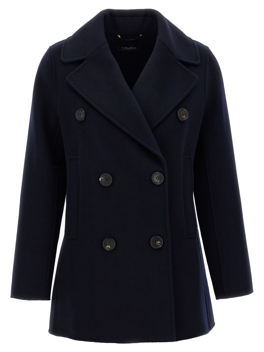 Max Mara Double-breasted Picot Peacoat In Blue