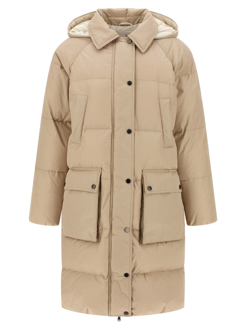 Brunello Cucinelli Shiny Zipper Pull Down Jacket In Brown