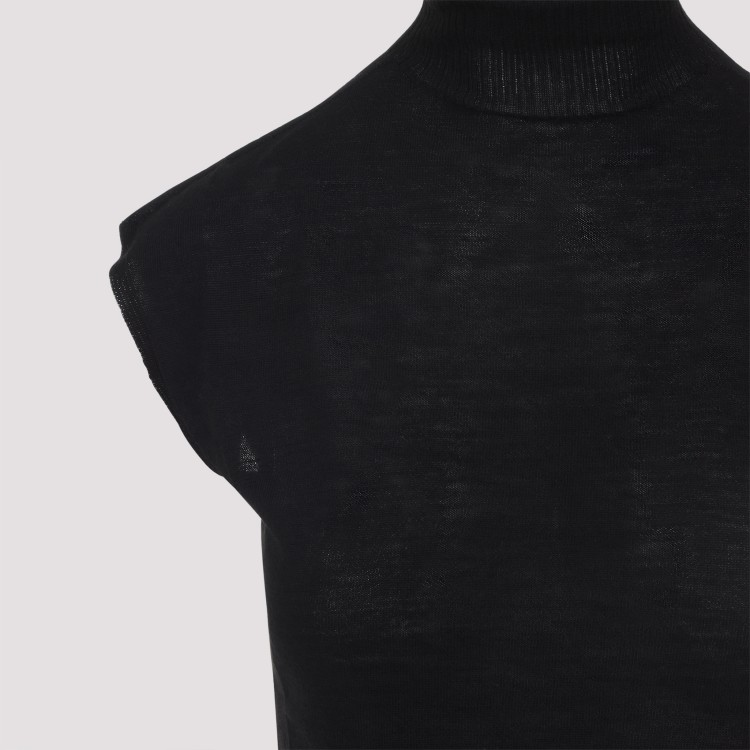 Rick Owens Cap Sleeve Black Virgin Wool Top With High Rick Owens Cap Sleeve Black Virgin Wool Top With High