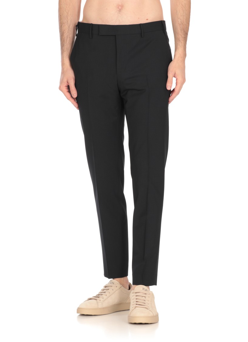 Pt Torino Navy Blue Virgin Wool Trousers In Blue