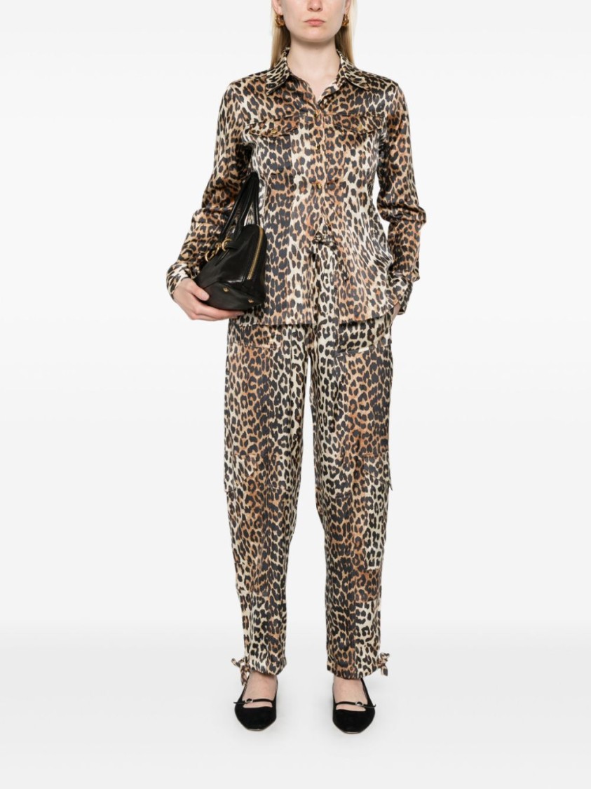 Ganni Shirt With Animalier Print In Brown
