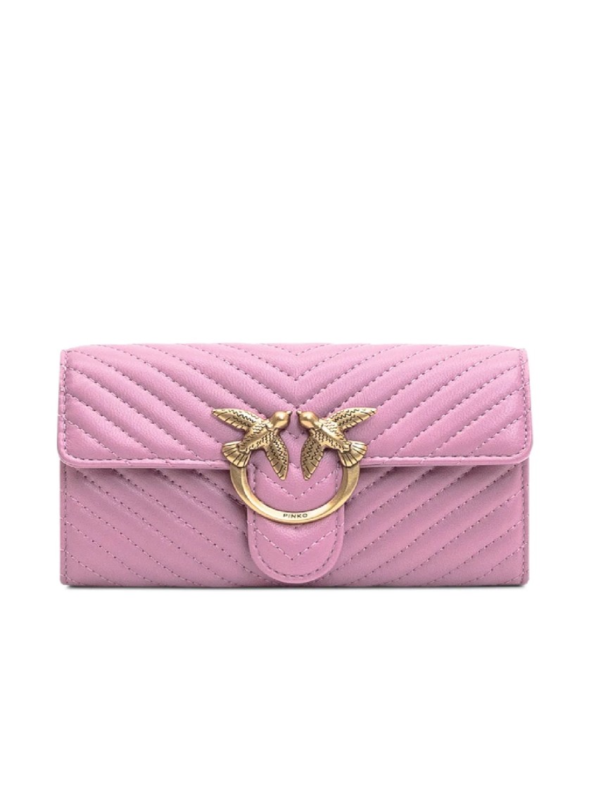 PINKO PINKO QUILTED VIOLA LEATHER WALLET WITH CHAIN STRAP