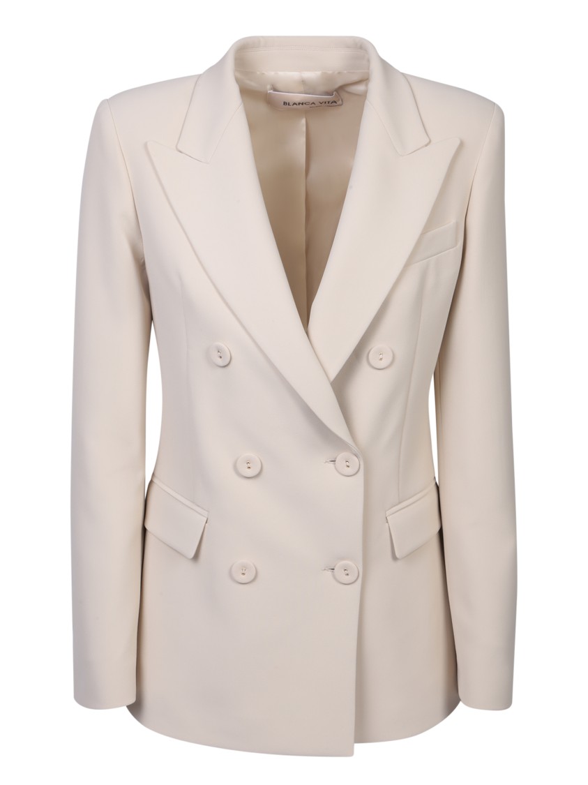 BLANCA VITA BLANCA VITA DOUBLE-BREASTED BEIGE JACKET WITH TAILORED FIT