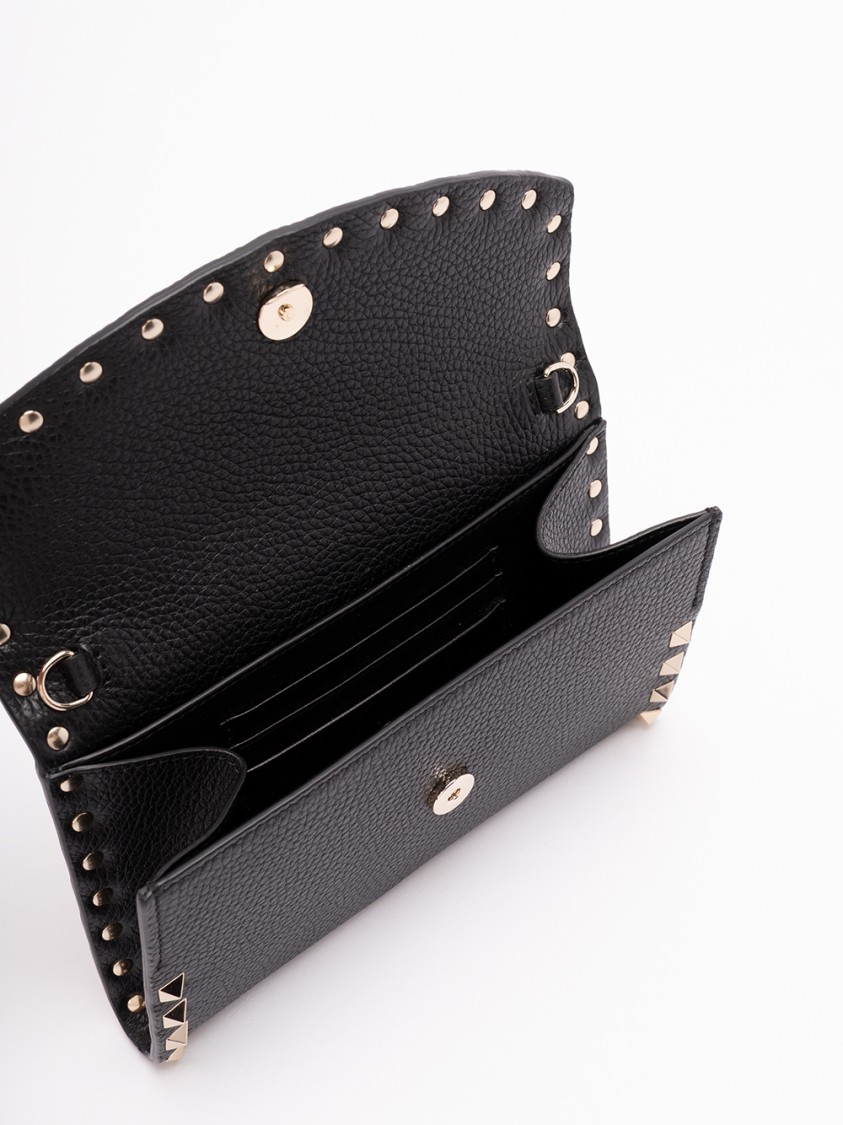 Valentino Black Rockstud Crossbody Wallet In Black