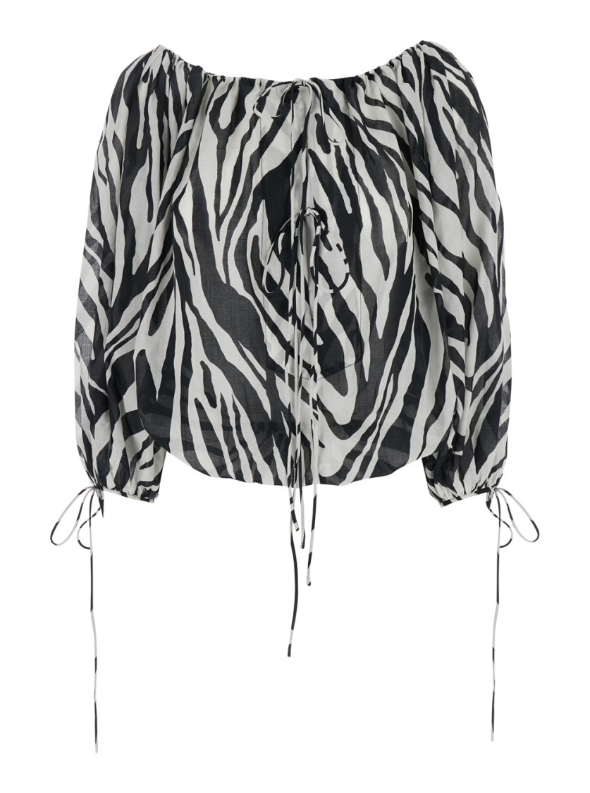 The Andamane Wilma Black And White Top With Boat Neck And All-over Zebra Motif In Cotton Woman