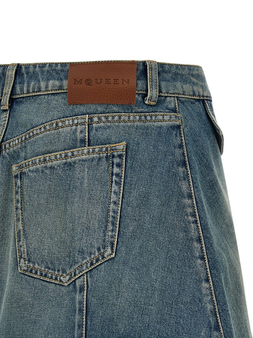 Alexander Mcqueen Mcqueen Flounced Delavé Cotton Denim Mini Skirt In Gray