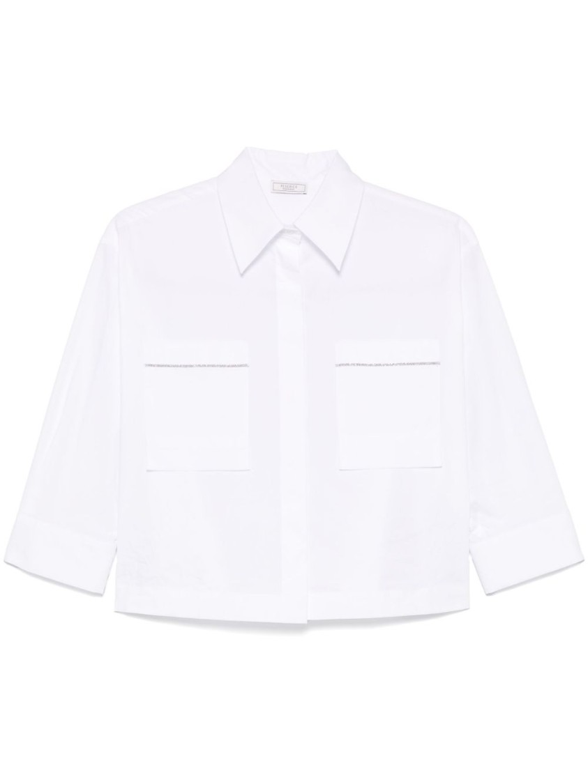 Peserico Cropped White Poplin Shirt With Hidden Buttoning In White