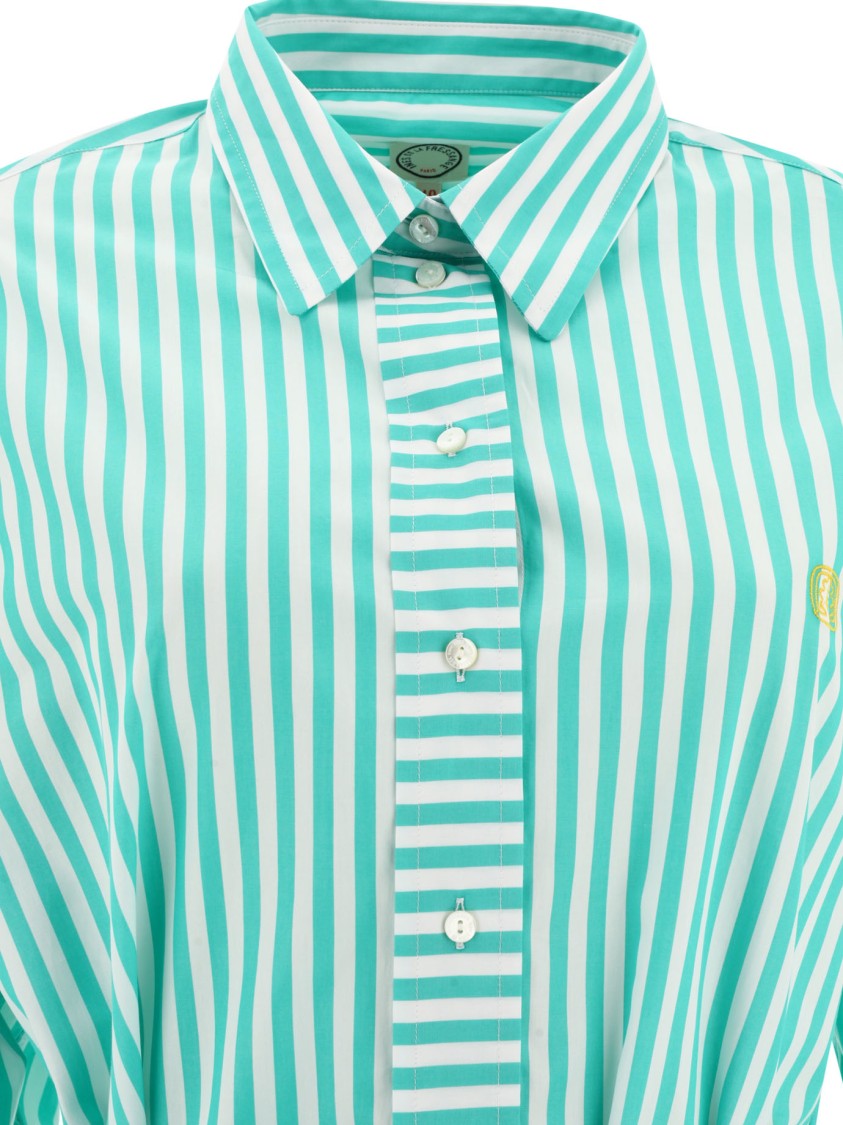 Ines De La Fressange Striped-pattern Belted Midi Shirt Dress In Green