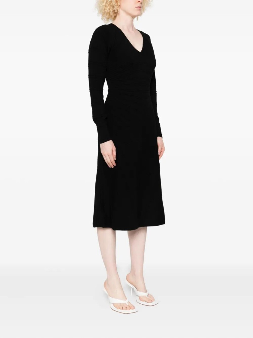 Twinset Twin-set Midi Dress With Flattering V-neckline In Black