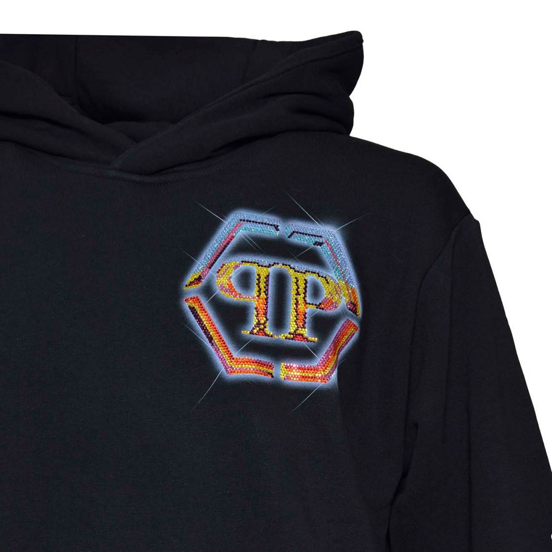 パーカー・フーディ Philipp Plein Black Cotton Hexagon Hoodie With Crystal Logo Philipp Ple Cotton Hexagon Hoodie With Crystal Logo in Black