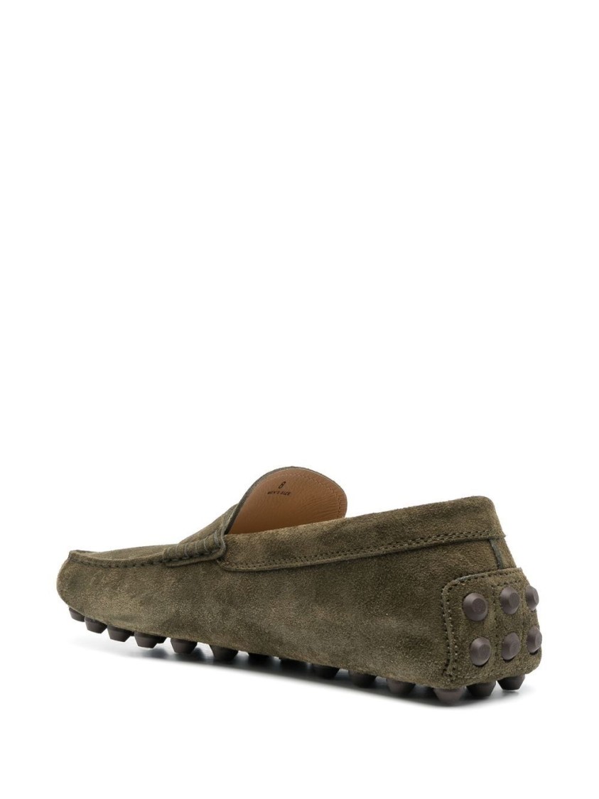 Tod's Kaki Suede Loafers With Almond Toe Design In Green