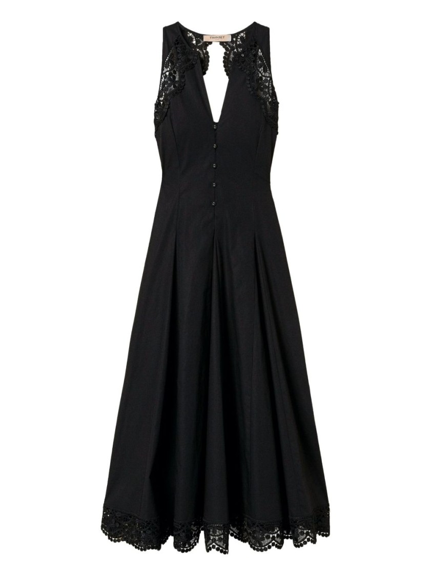 Twinset Twin-set Fitted Black Dress With Lace Detailing