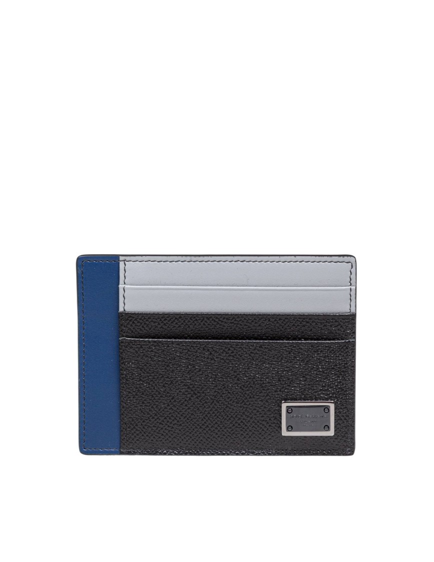 Dolce & Gabbana Black/blue Dauphine Card Holder In Multicolor