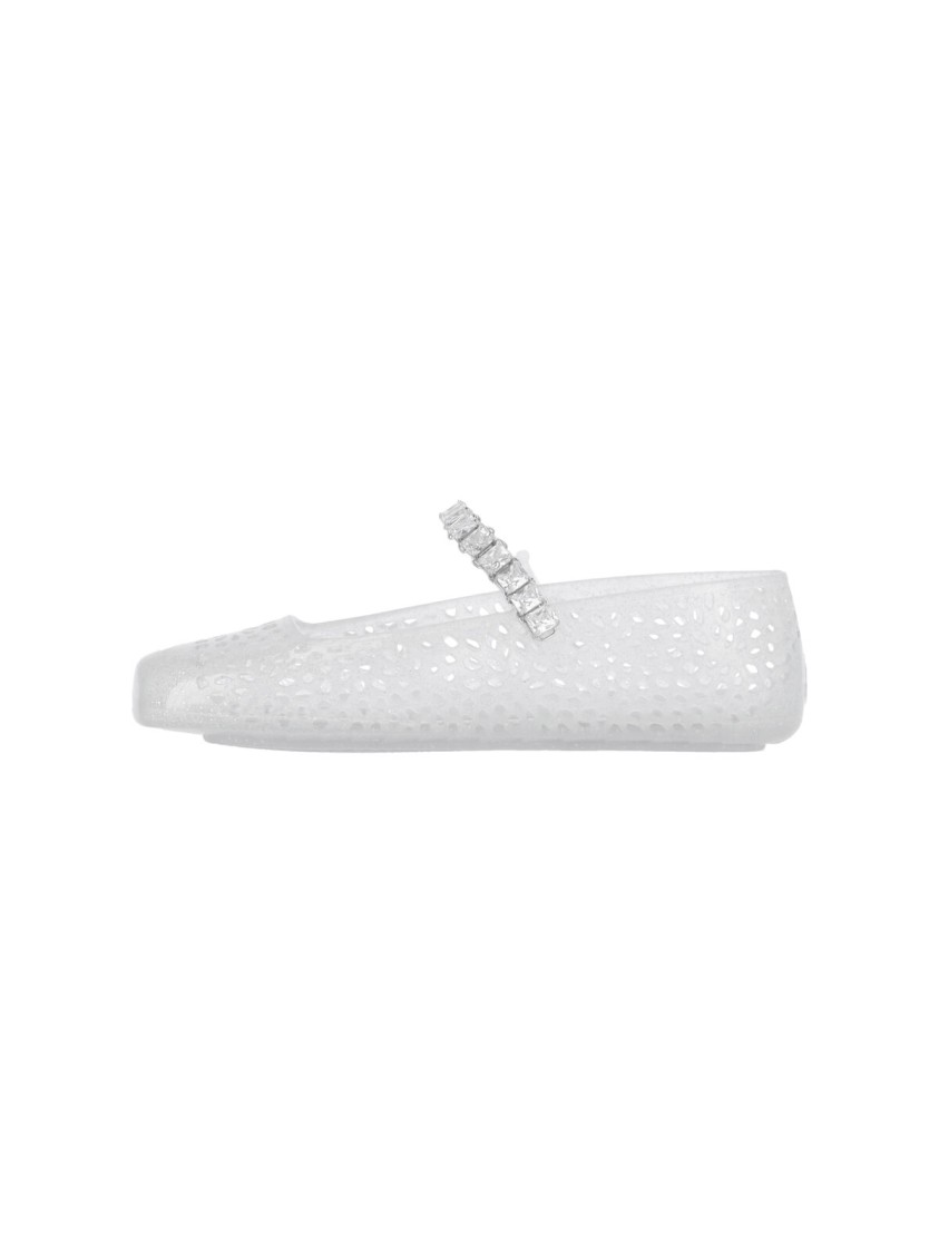 Jimmy Choo Clear Jelly Ballerina Flats With Crystal Embellishment In White