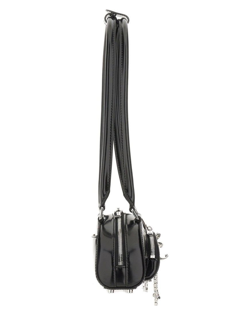 Self-portrait Mini Shoulder Bag With Glossy Finish In Black